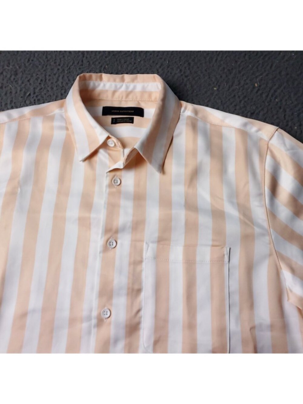 Urban Outfitters Button Shirt Mens Small Petite Short Sleeve Striped Peach Nude